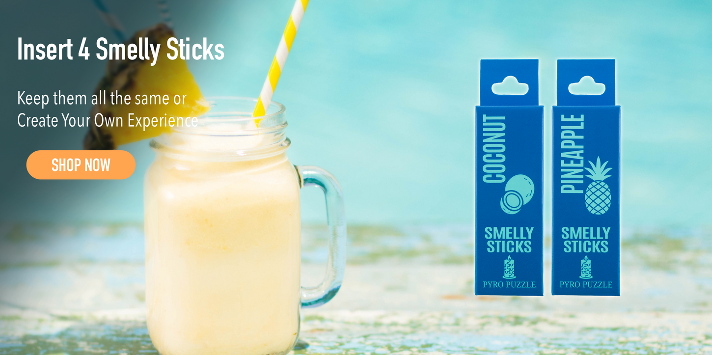 Piña colada drink with pineapple by the ocean, representing coconut and pineapple Smelly Sticks.