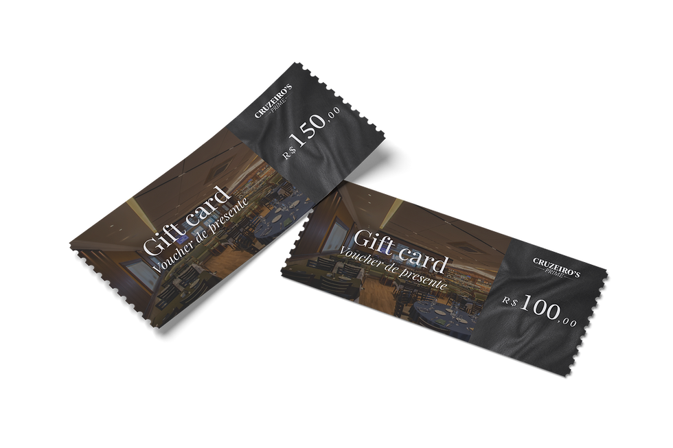 Dois cartões-presente Gift card Voucher de presente R$ 150,00 e R$ 100,00 cruzeirosprime