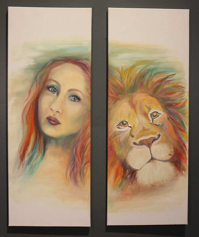 Female portrait and lion, oilpainting on canvas by Sofi Ek 2024