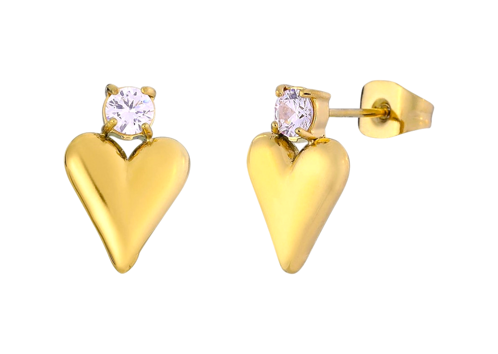 Heart 18K Crystal and Gold Plated Stainless Steel Post Earrings
