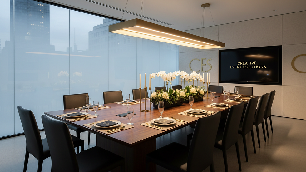 Eye-level view of a modern conference room set up for a corporate event