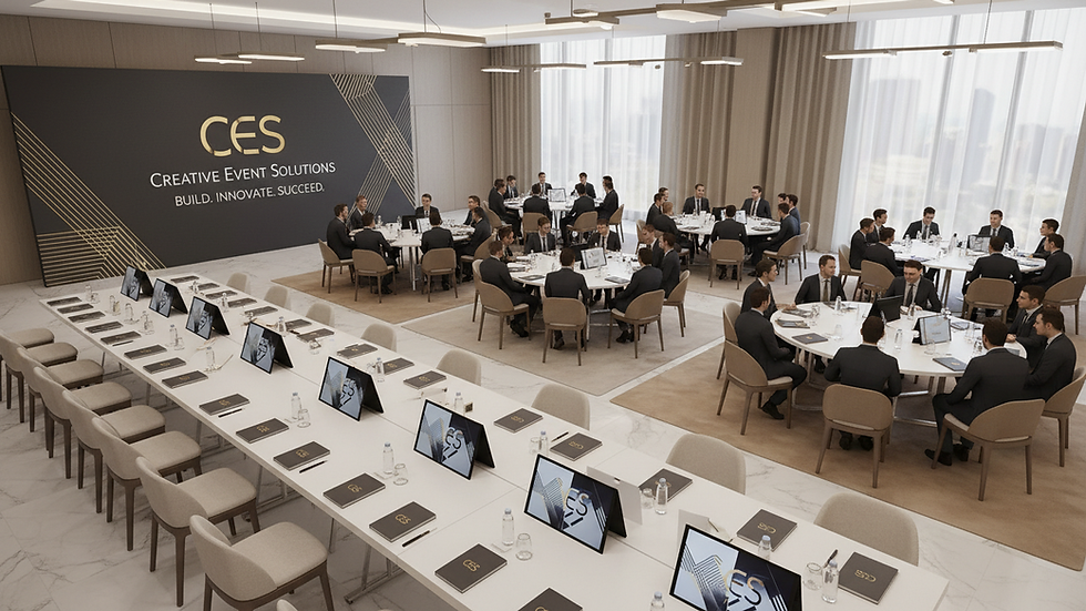 High angle view of a modern event space set up for a corporate team building workshop