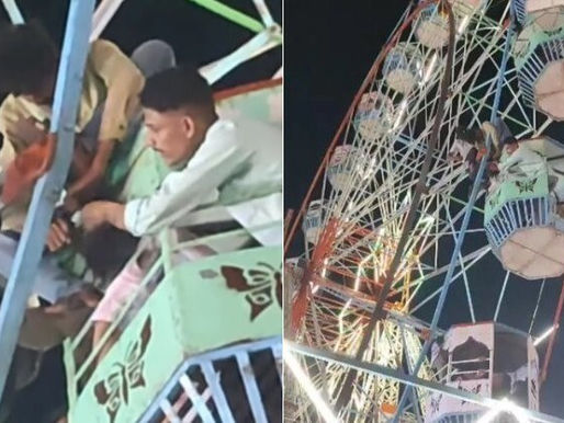 Mulher fica com cabelo preso em roda-gigante, a mais de 7 m de altura.