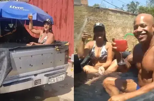 Vídeo: morador da Grande BH transforma caçamba de picape em piscina para se refrescar