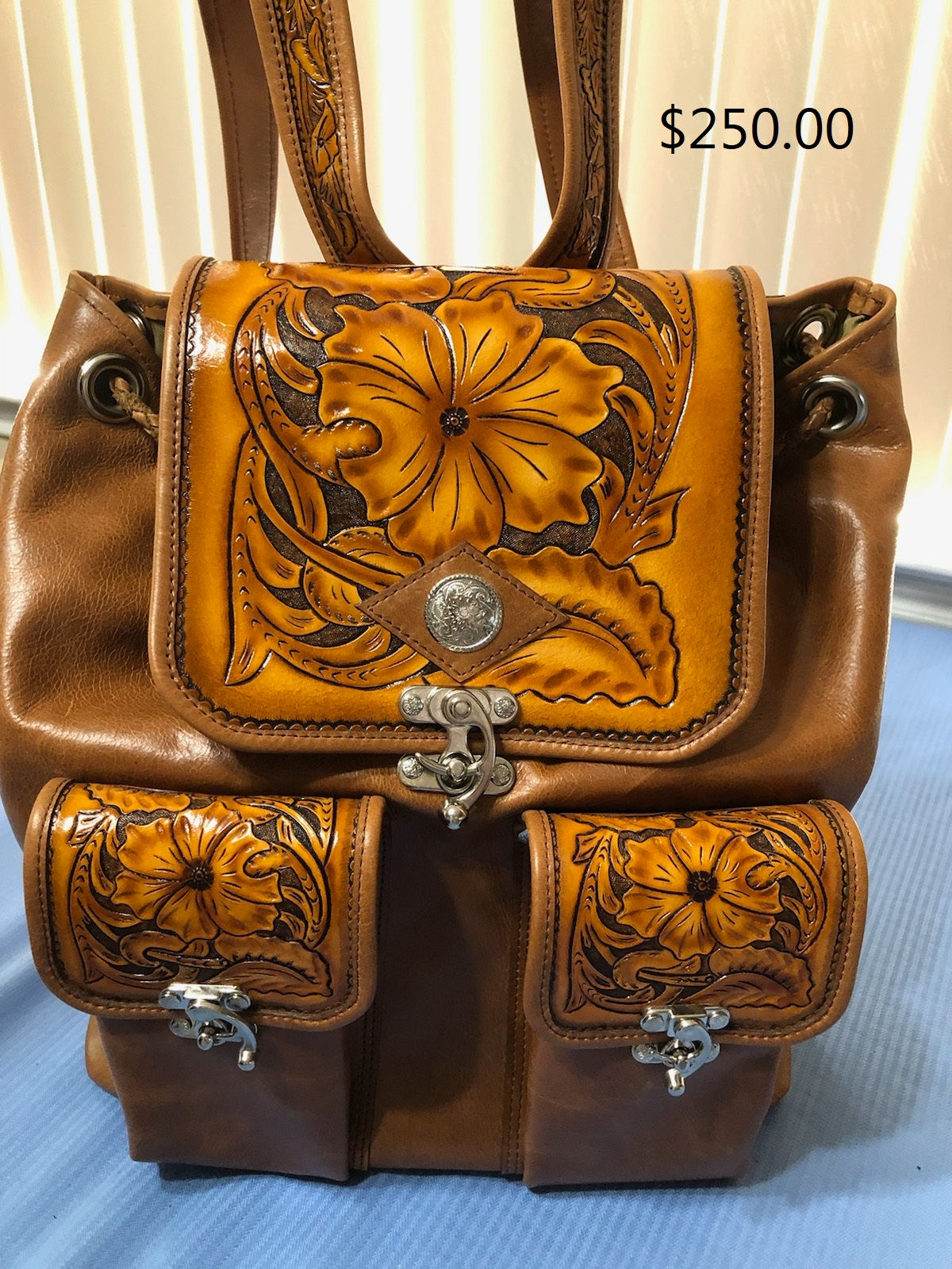 Handcrafted Tooled Leather Back Pack