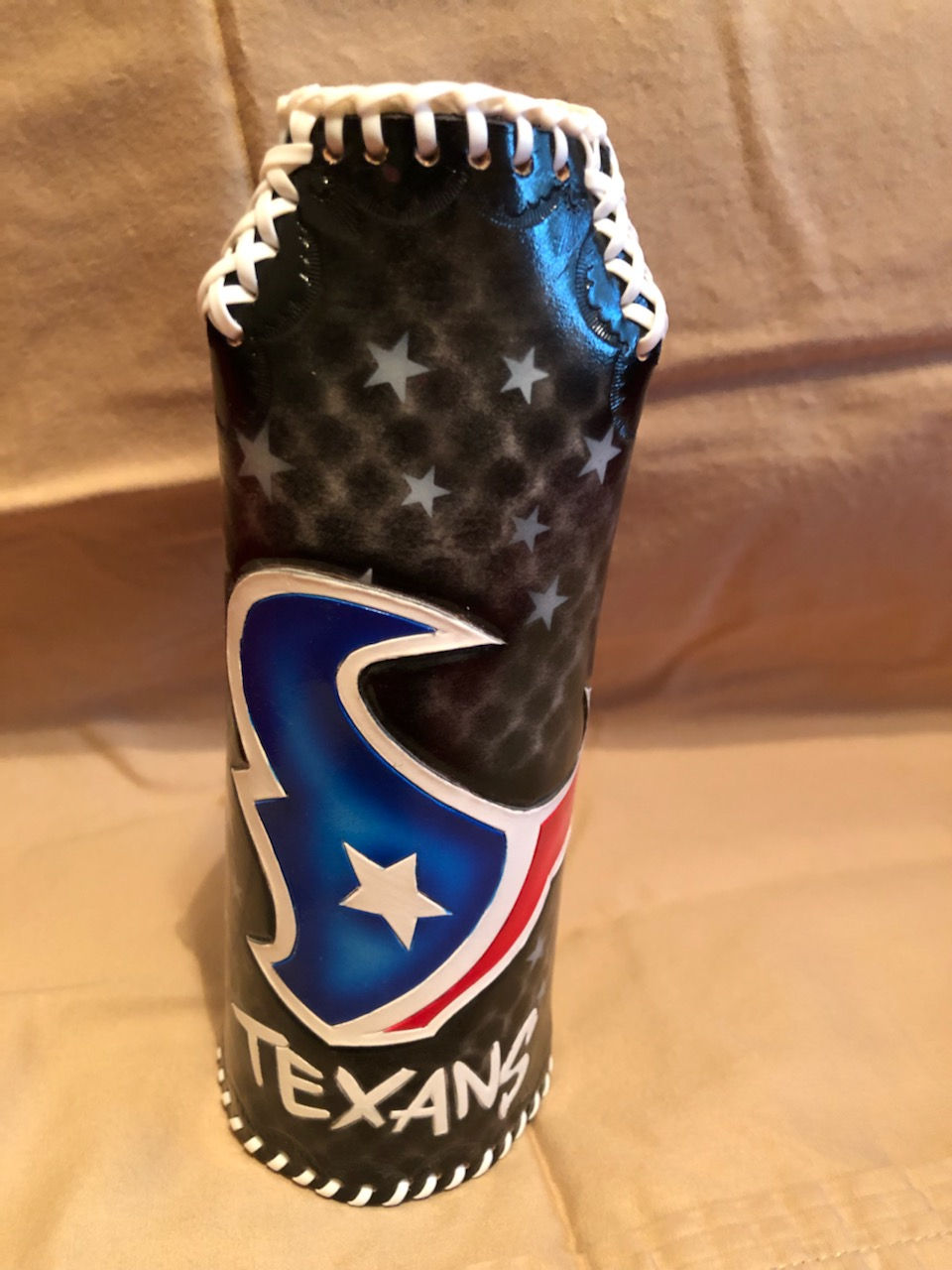 Handmade Leather Koozie - Houston Texans Football BLACK WITH STARS