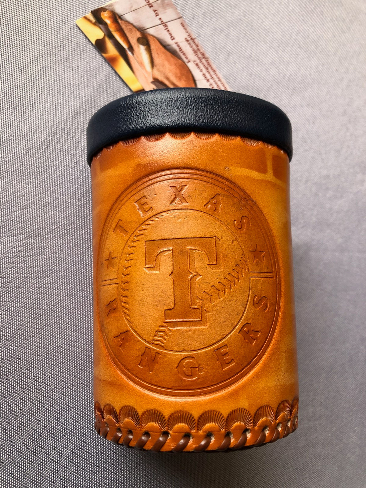 Handmade Leather Koozie - Texas Rangers Baseball - DK BRICKS
