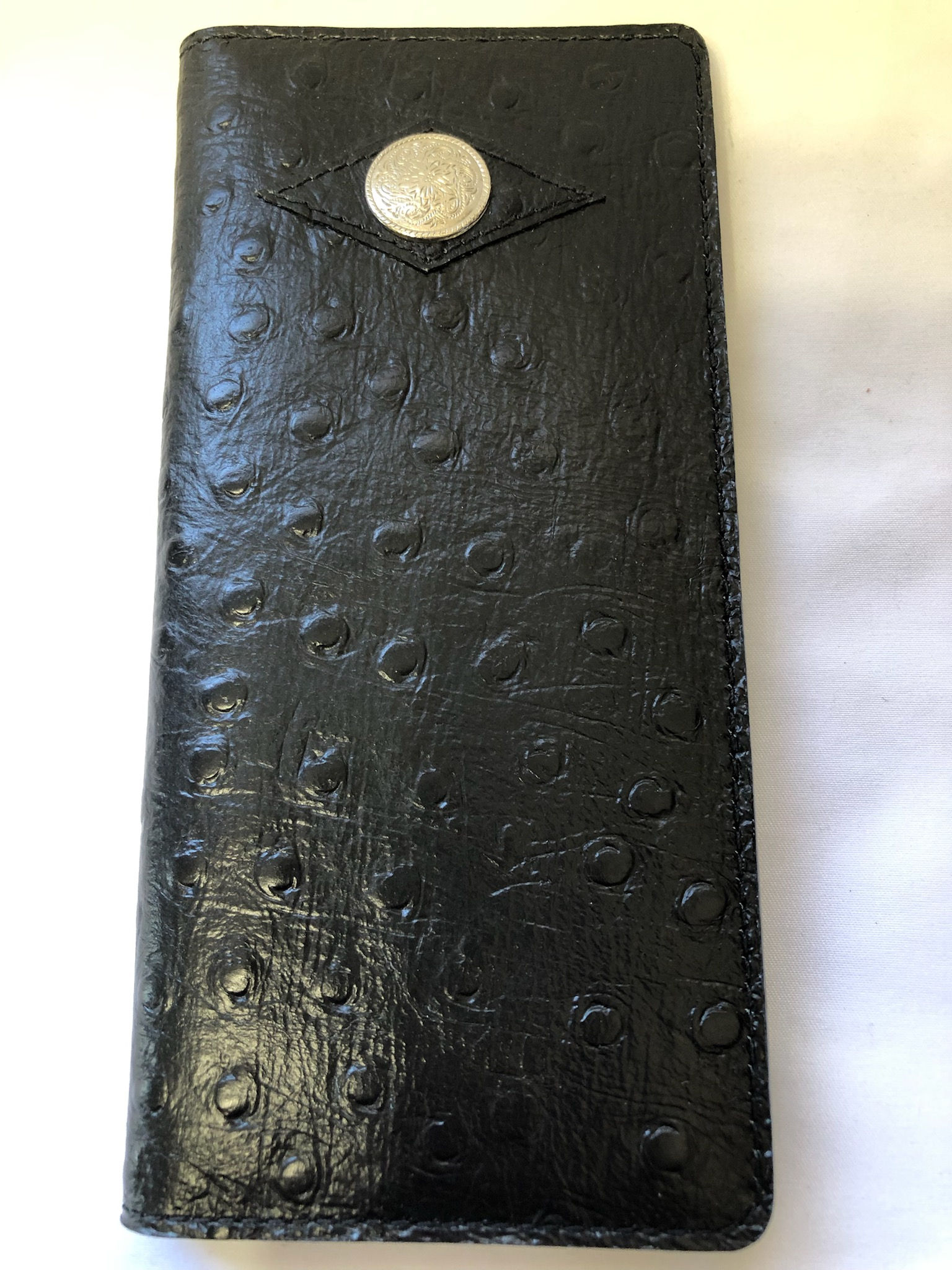 Men's Roper Style Black Wallet - Ostrich, No Quill