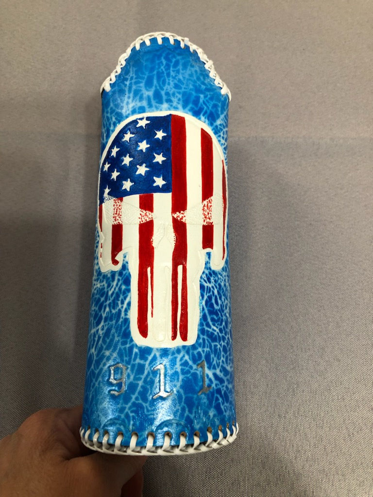 Thumbnail: Handmade Leather Koozie - Remember 9/11 / USA