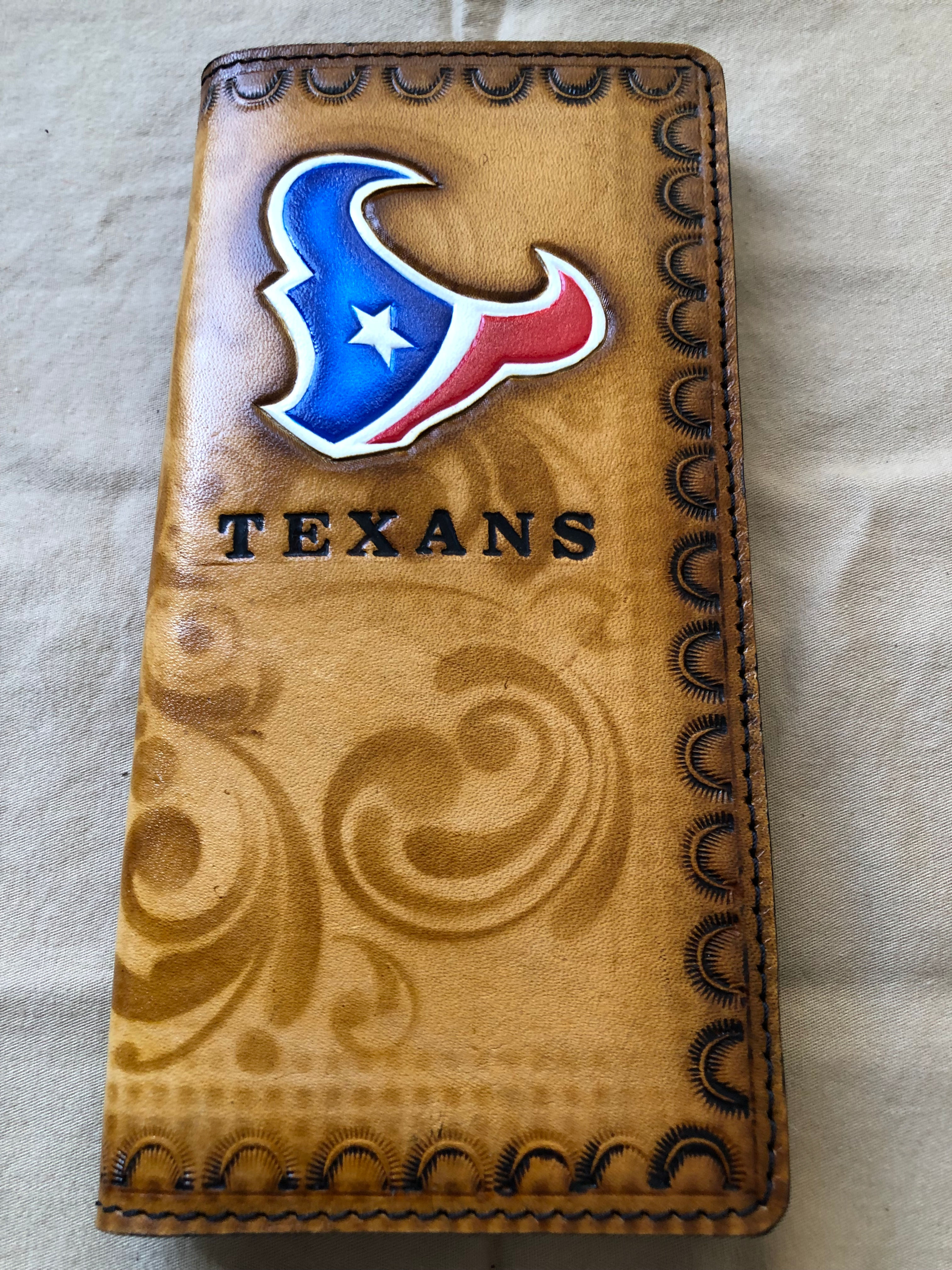 Men's Roper Style Leather Wallet - Houston Texans Football