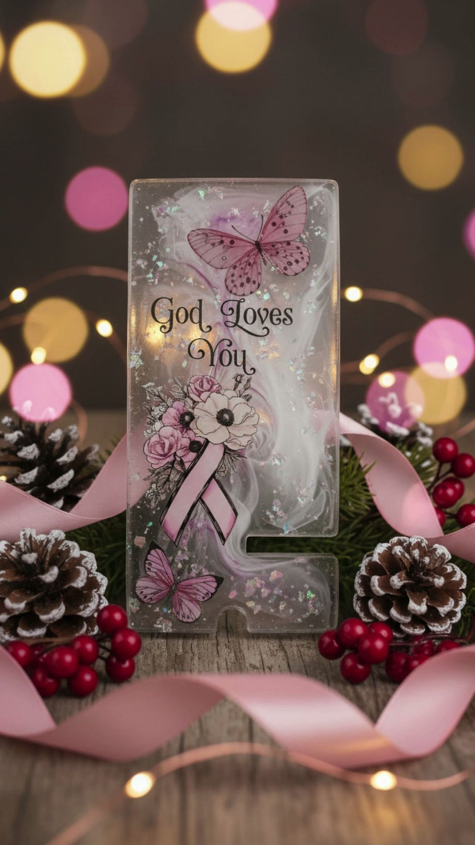God Loves You – Breast Cancer Awareness Phone Stand