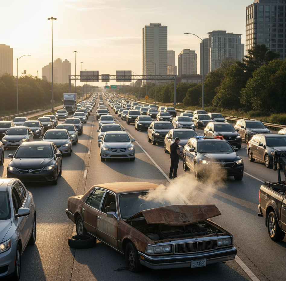 Junk vehicle broken down on highway