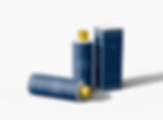 Navy blue bottle and box packaging, gold cap