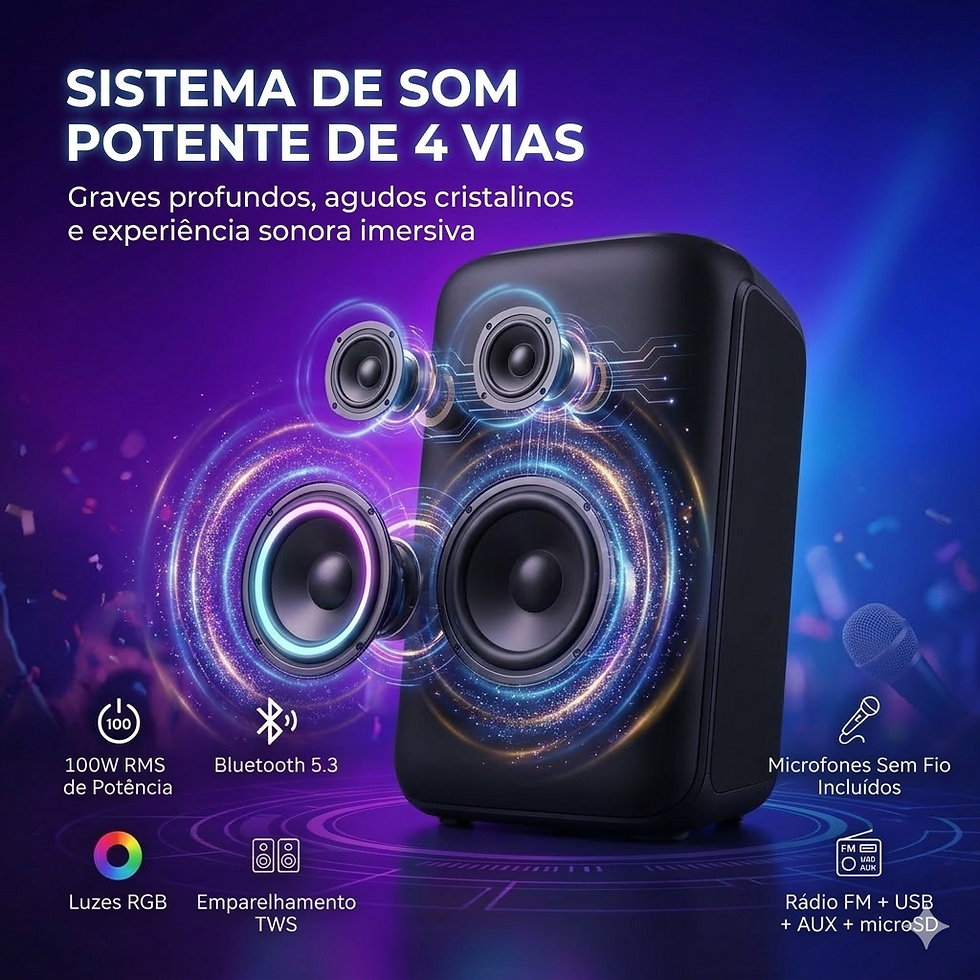 Miniatura: Caixa de Som  Karaokê com 2 Microfones