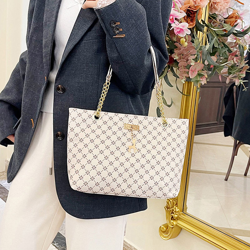 Bolsa feminina grande, estilo tote, design luxuoso, bolsa de ombro moderna em PU