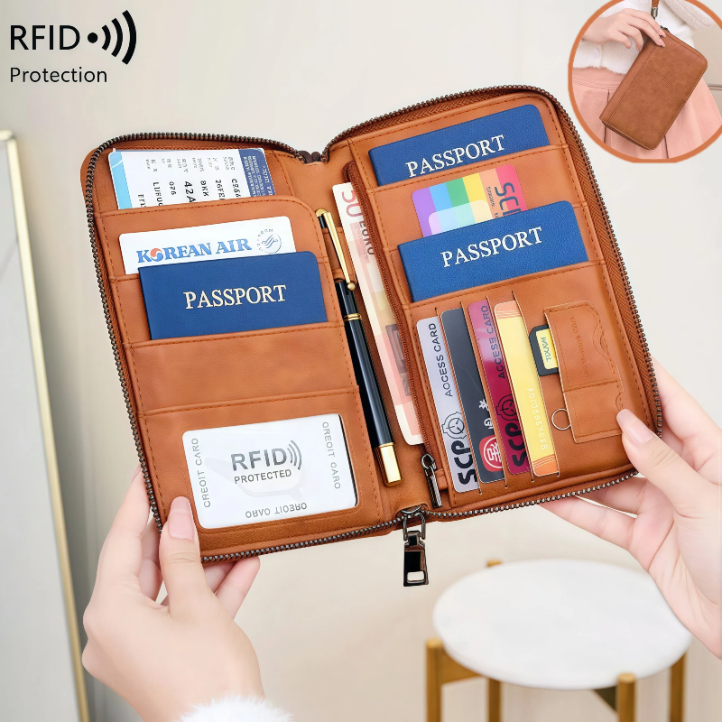 Miniatura: Cartera de viaje impermeable de PU con clip para pasaporte y protección RFID ant