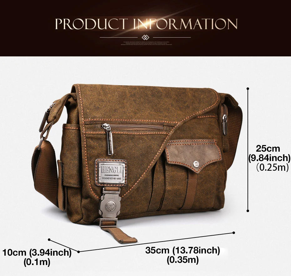 Miniatura: Bolsa transversal multifuncional masculina Ruil em lona, ​​estilo, retrô