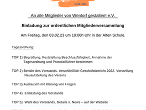 Offizielle Einladung aller Mitglieder zur ordentlichen Mitgliederversammlung