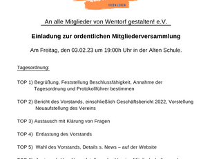 Offizielle Einladung aller Mitglieder zur ordentlichen Mitgliederversammlung