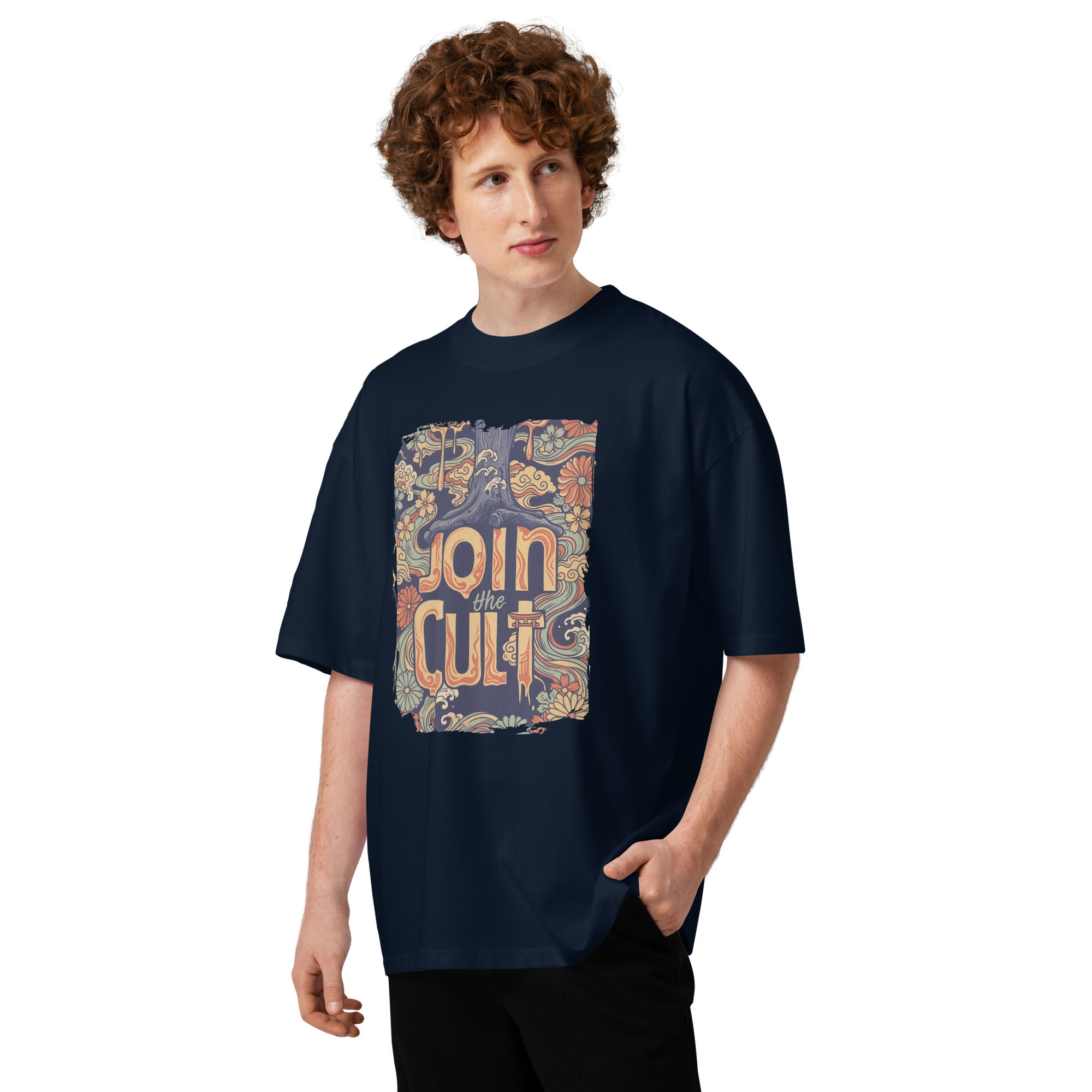 "Join the Cult of Art" - Classic Japanese Oversized T-paita (Luomupuuvillaa)