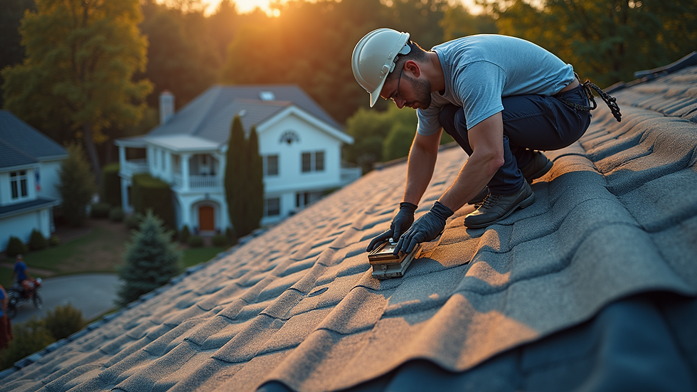 High angle view of a roofing crew working on a residential roof