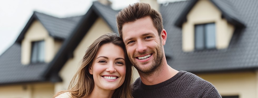 Couple outside their house after a roof replacement
