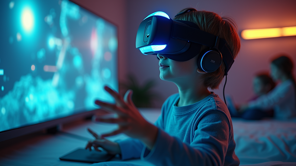 High angle view of a child interacting with a virtual reality therapy game