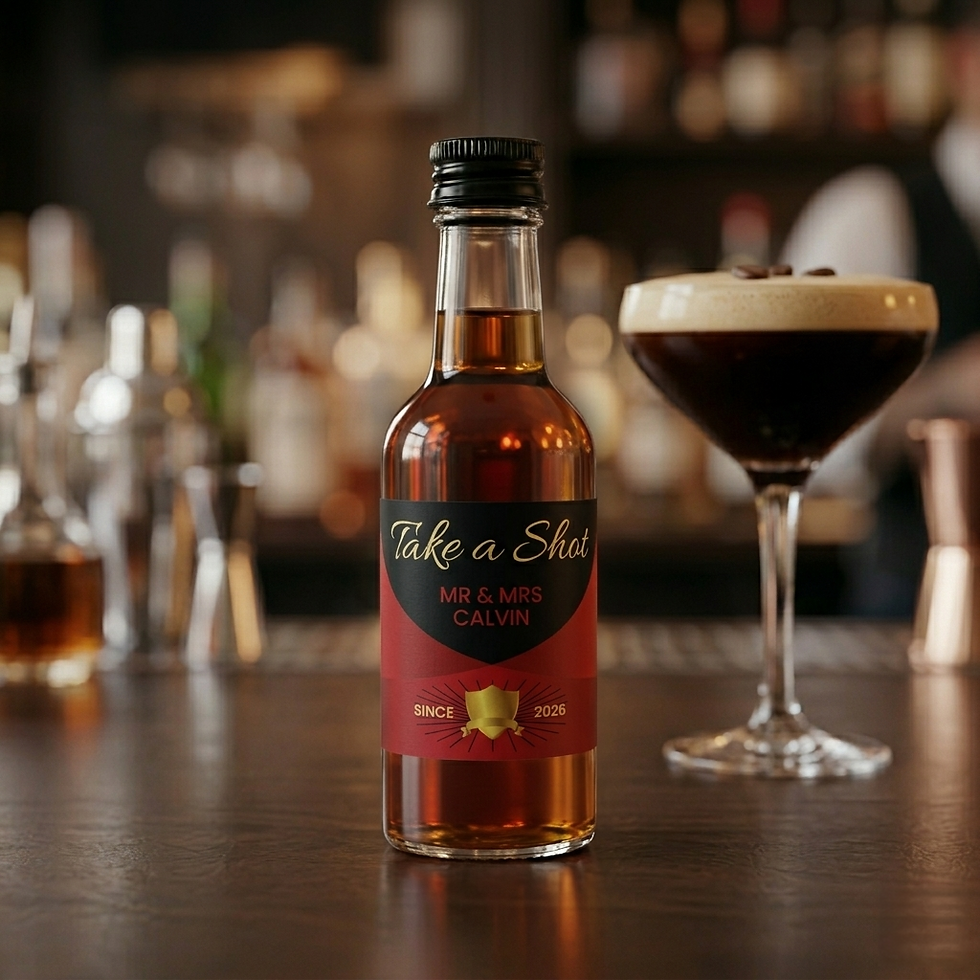 A 50ml Tia Maria mini bottle with a personalised label on it for special occasions. personalised tia maria bottles