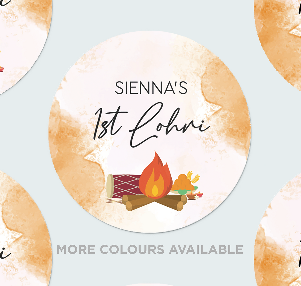 Orange 1st Lohri Sticker with more colours available with lohri symbols
