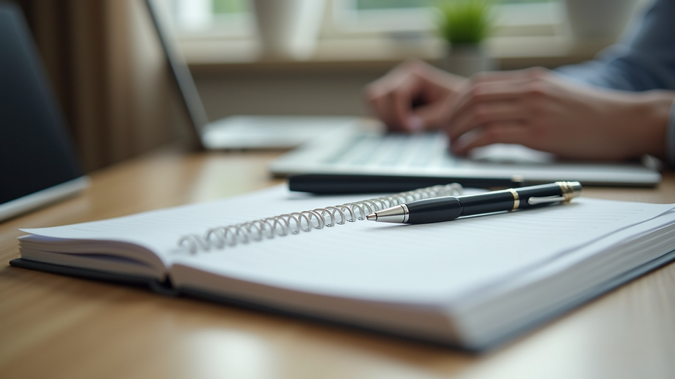 Close-up view of a notebook and pen on a therapist's desk