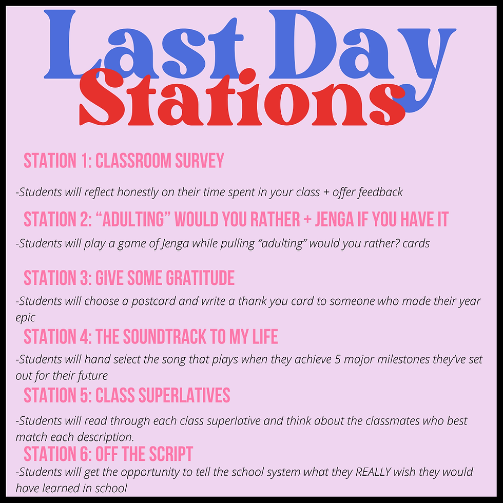 Thumbnail: Last Day Stations | For Any High School Classroom