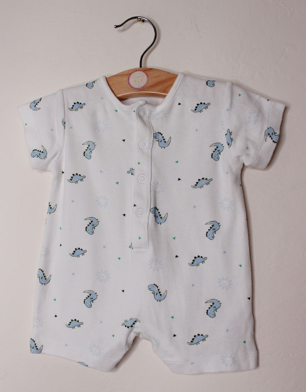 Nutmeg blue and white dino romper (age 0-1 month)
