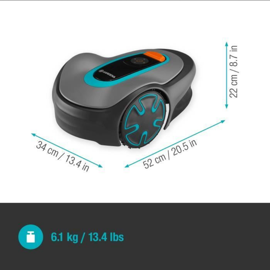 Miniature : Dimensions et poids du robot tondeuse Gardena SILENO minimo 500.