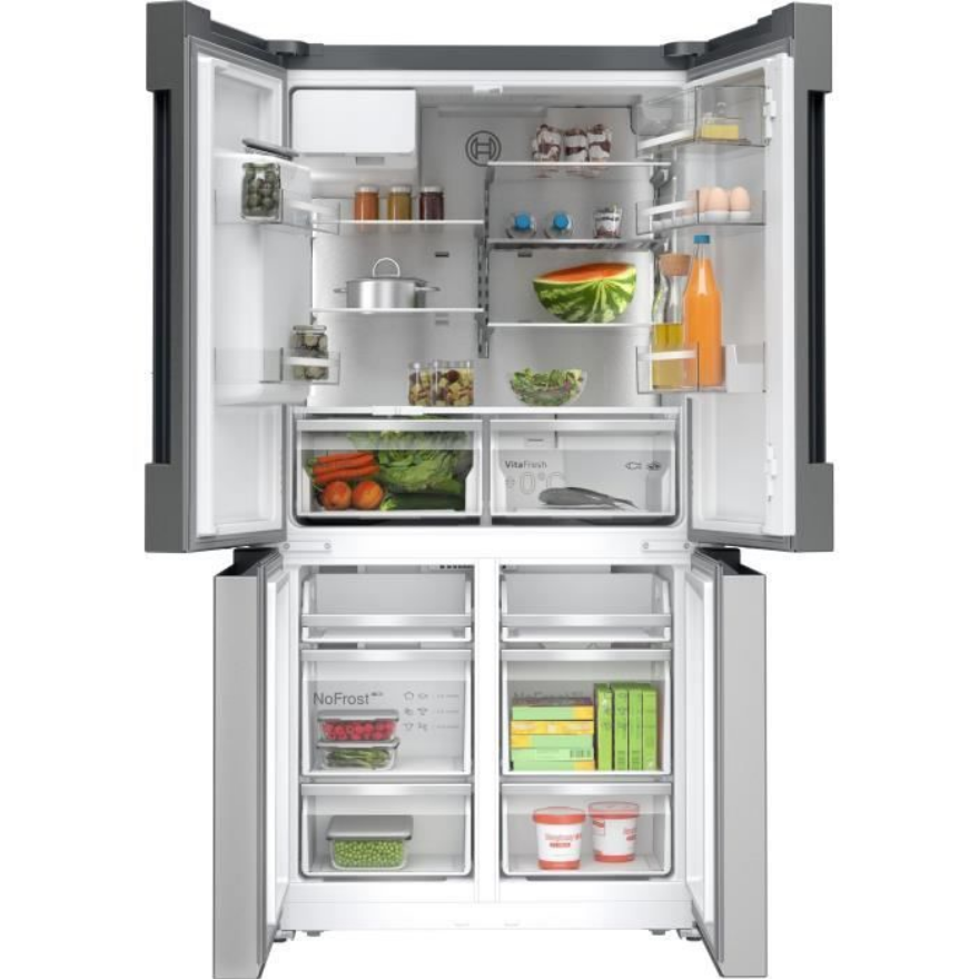 Miniature : Frigo américain multi-portes ouvert rempli de nourriture
