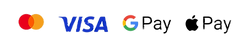 Logos de paiement : Mastercard, Visa, Google Pay et Apple Pay.