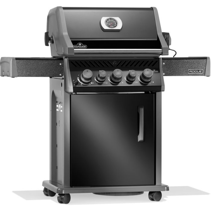 Barbecue noir Napoleon avec couvercle et tablettes latérales