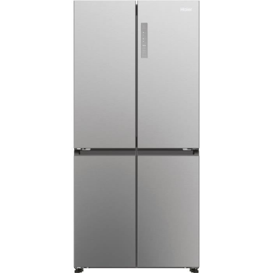 Réfrigérateur multi-portes en acier inoxydable gris.