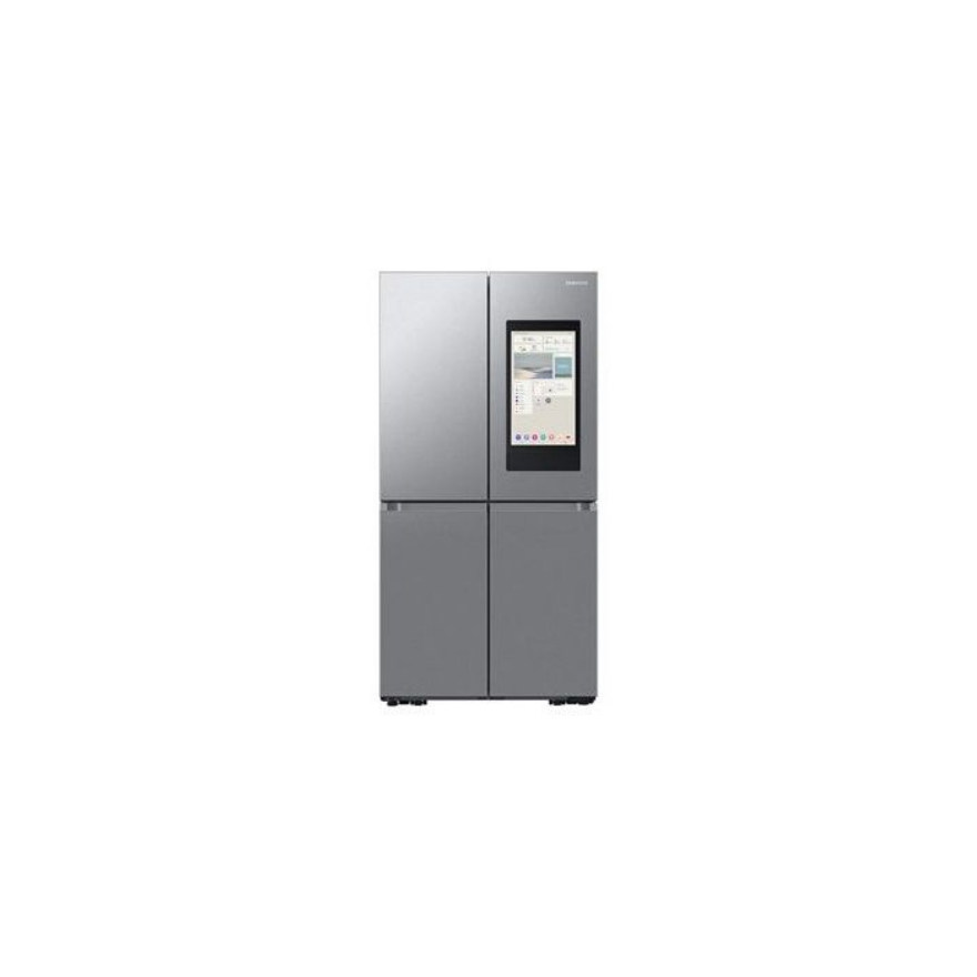 Réfrigérateur connecté Samsung Family Hub gris avec écran tactile.