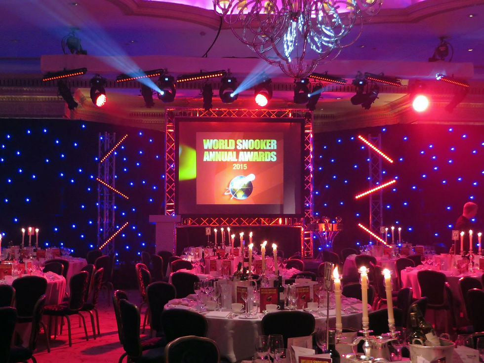 Stage creens and lighting prepared for a conference by mrl productions.