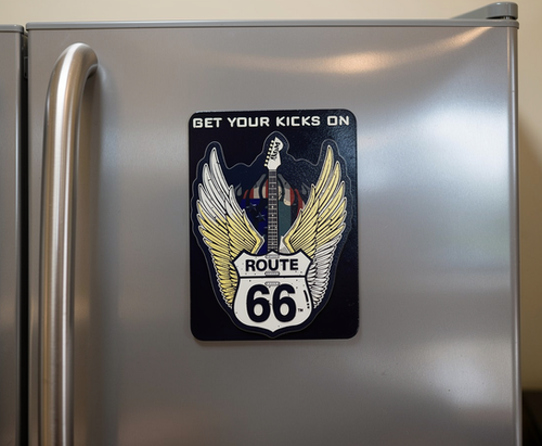Route 66 Shield Winged Guitar - Refrigerator Magnet | Mother Road