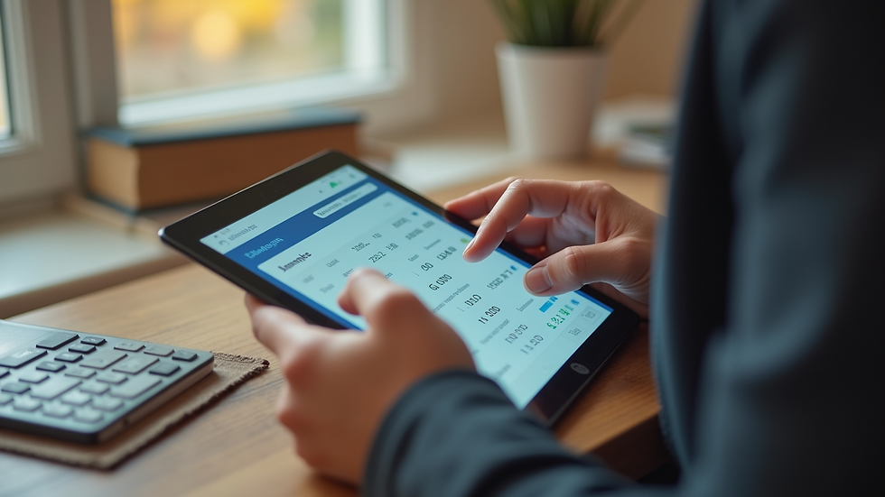 Close-up view of a person using a tablet with a budgeting app open
