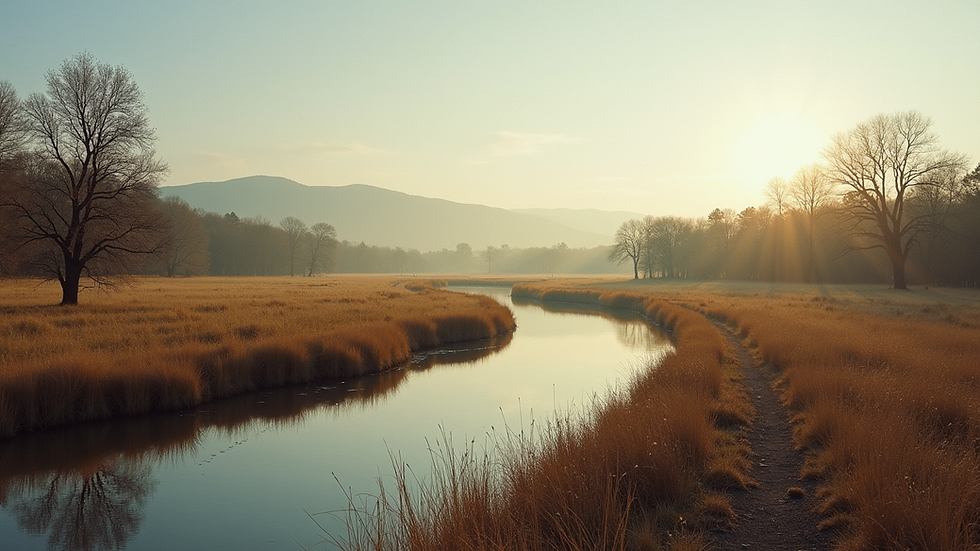 Wide angle view of tranquil Quill Creek landscape