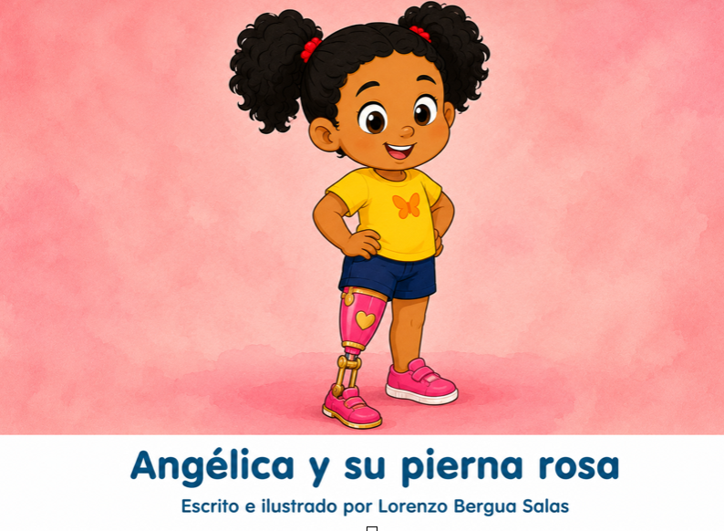 Portada del cuento «Angélica y su pierna rosa»: materiales en PDF de Cuentos Sanitarios