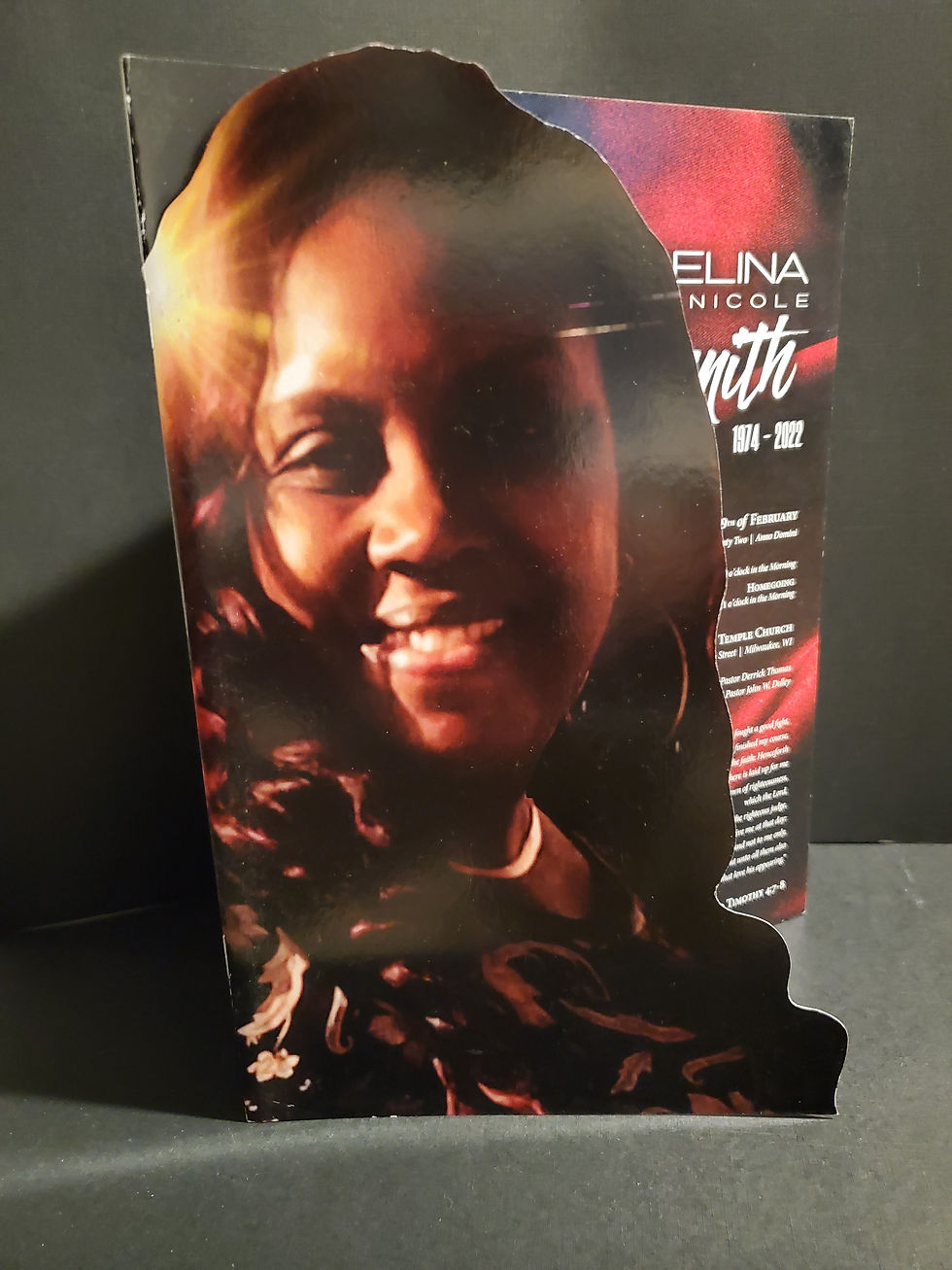 Thumbnail: Ladies' shades of Red 12-page funeral magazine Cut Cover Program Closed