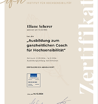 Coaching-Zertifikat von Eliane Scherer – professionelle Qualifikation für shift.happens Coaching.