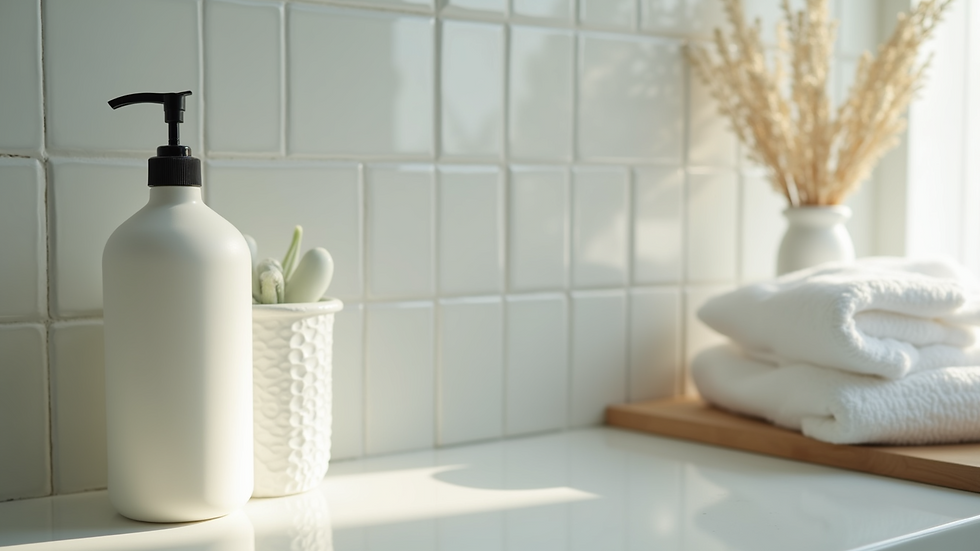 Close-up view of a bottle of moisturizing lotion on a bathroom counter