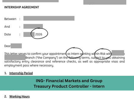 ING- Financial Markets and GroupTreasury Product Controller - Intern