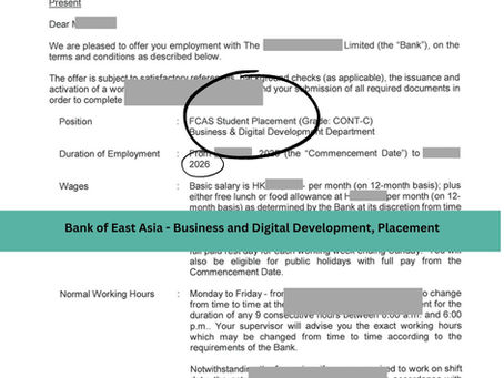Bank of East Asia - Business and Digital Development, Placement