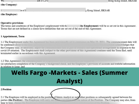 Wells Fargo -Markets - Sales (Summer Analyst)-2023