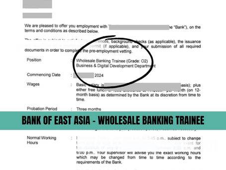 BANK OF EAST ASIA - WHOLESALE BANKING TRAINEE 2024